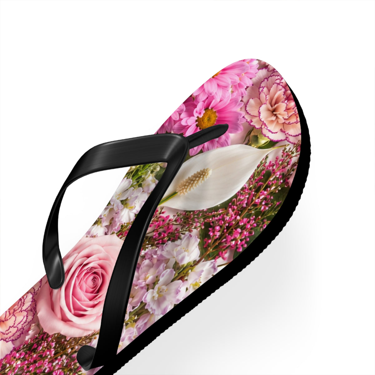 Floral Flip Flops — Pink Rose & Daisy Beach Sandals