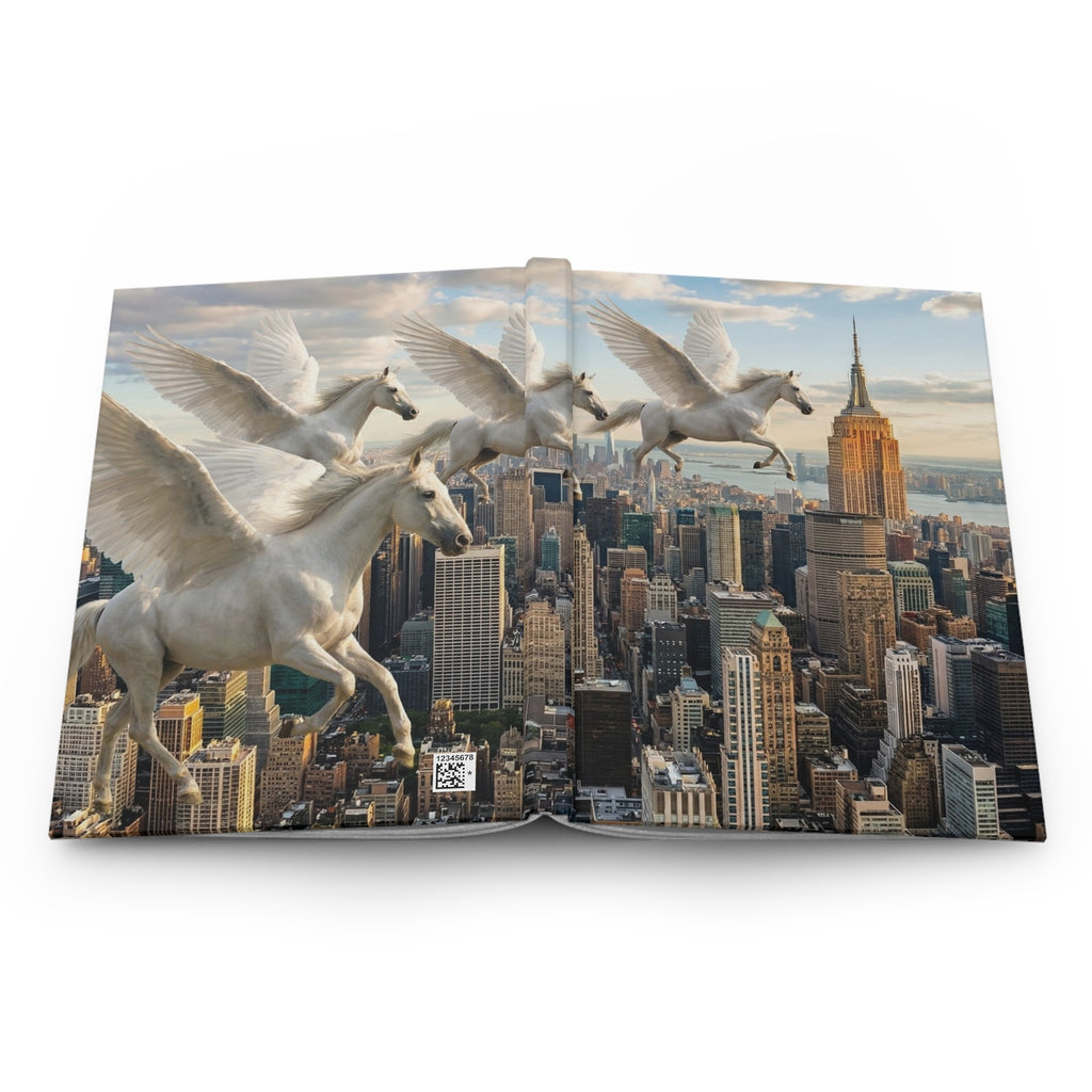 Pegasus Skyscraper View Hardcover Journal — Fantasy Cityscape Notebook