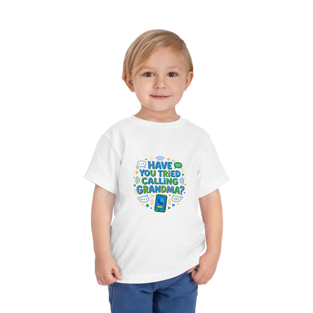 Toddler Tee Shirt— "Have You Tried Calling Grandma?" Cute Phone Graphic