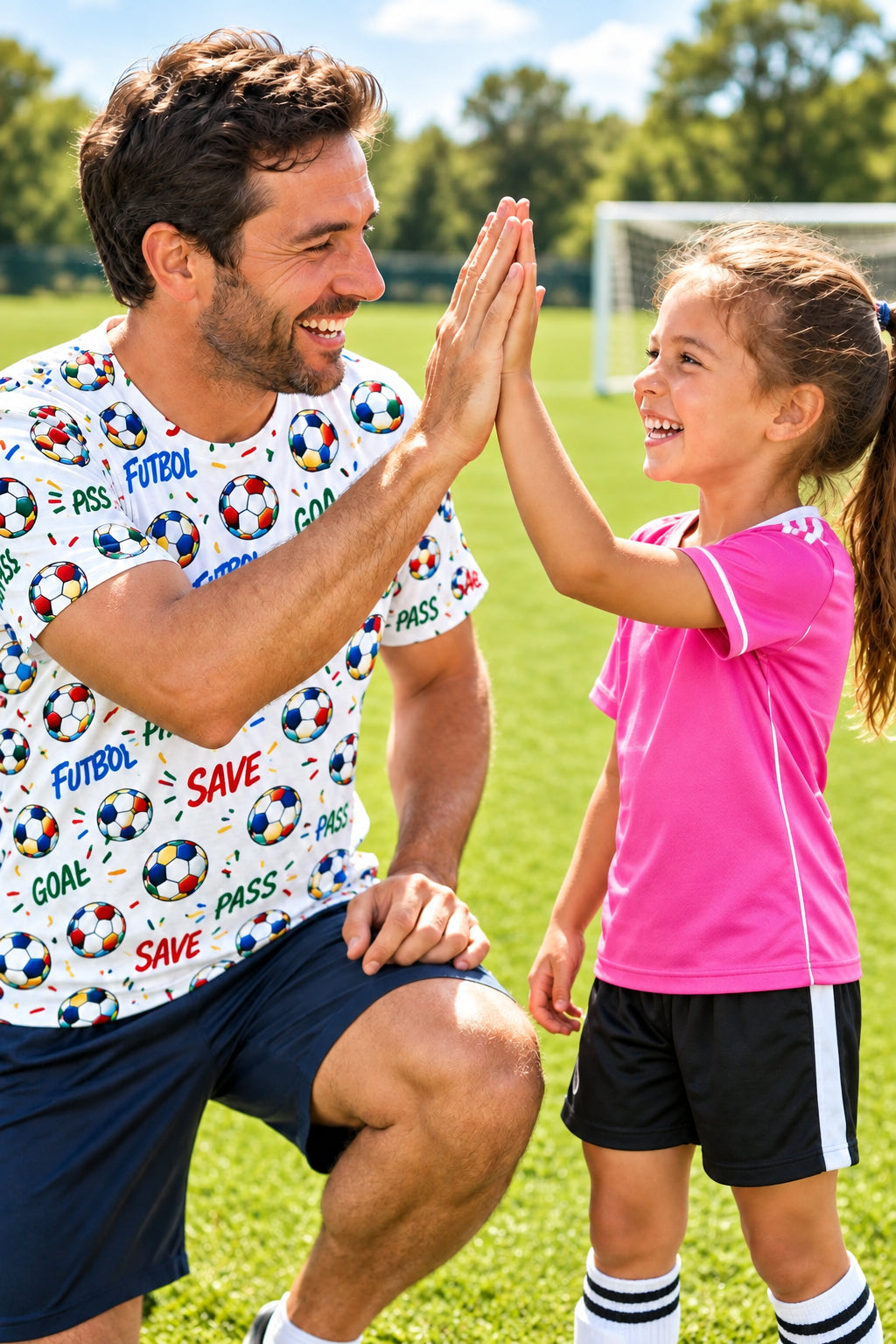 Soccer Pattern All-Over Print Tee — Futbol Goal, Pass & Save Design