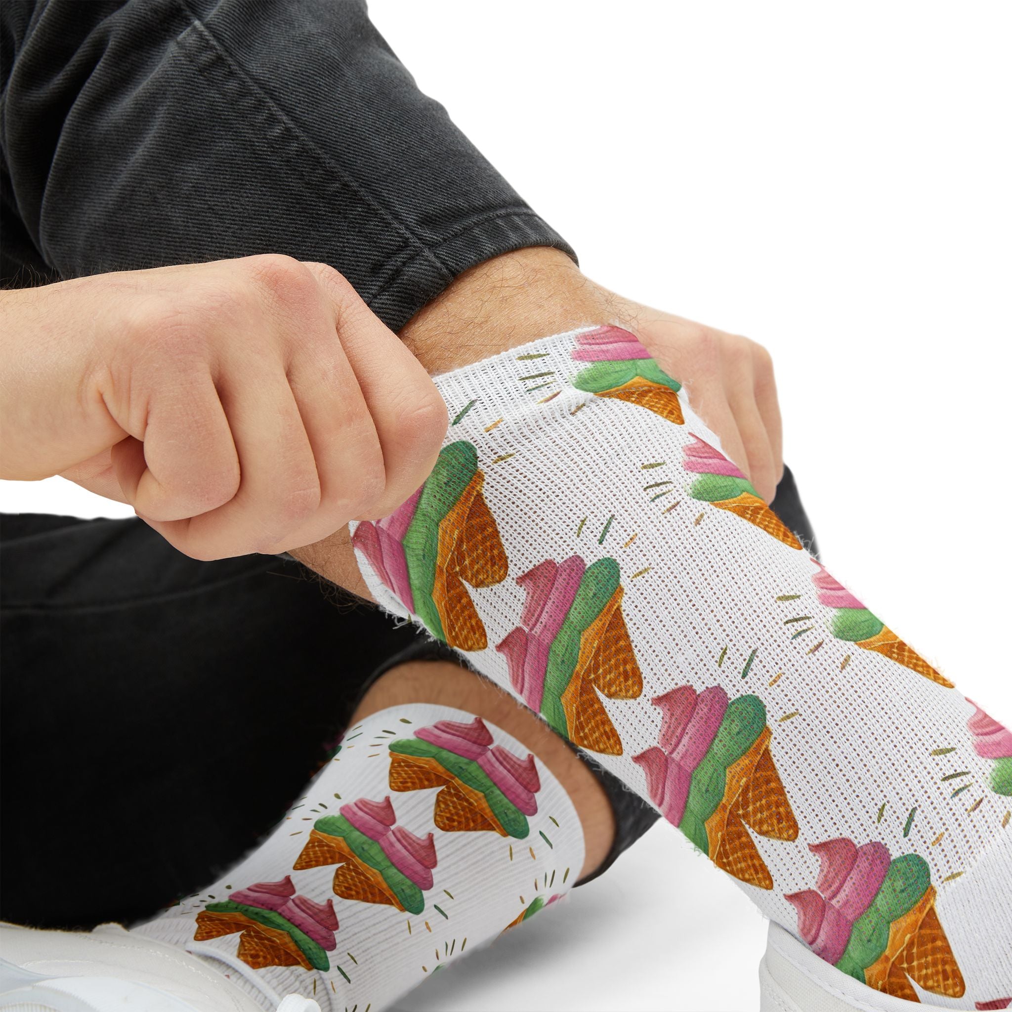 Ice Cream Cone Sublimation Socks — Fun Dessert Pattern Crew Socks