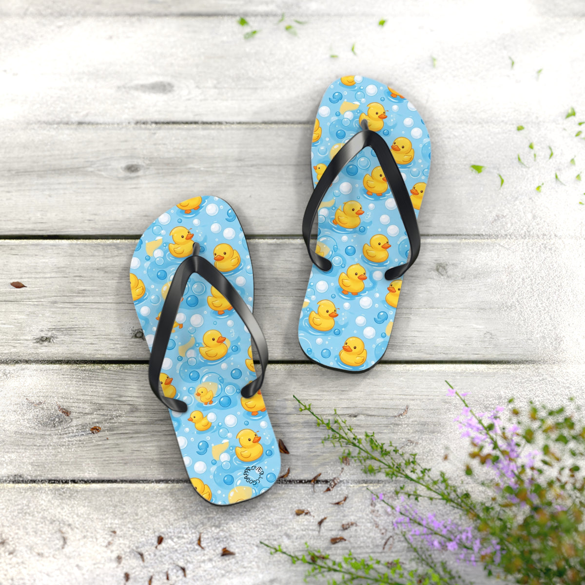Rubber Duck Pattern Flip Flops – Cute Blue Bubble Beach Sandals