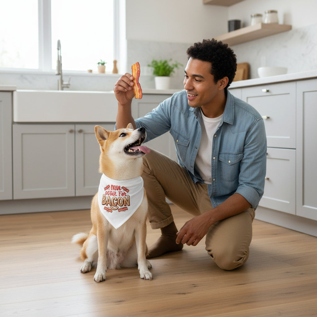 Pet Bandana — "Will Work for Bacon" Funny Dog Bandana, Cute Pet Accessory for Treat-Loving Pups