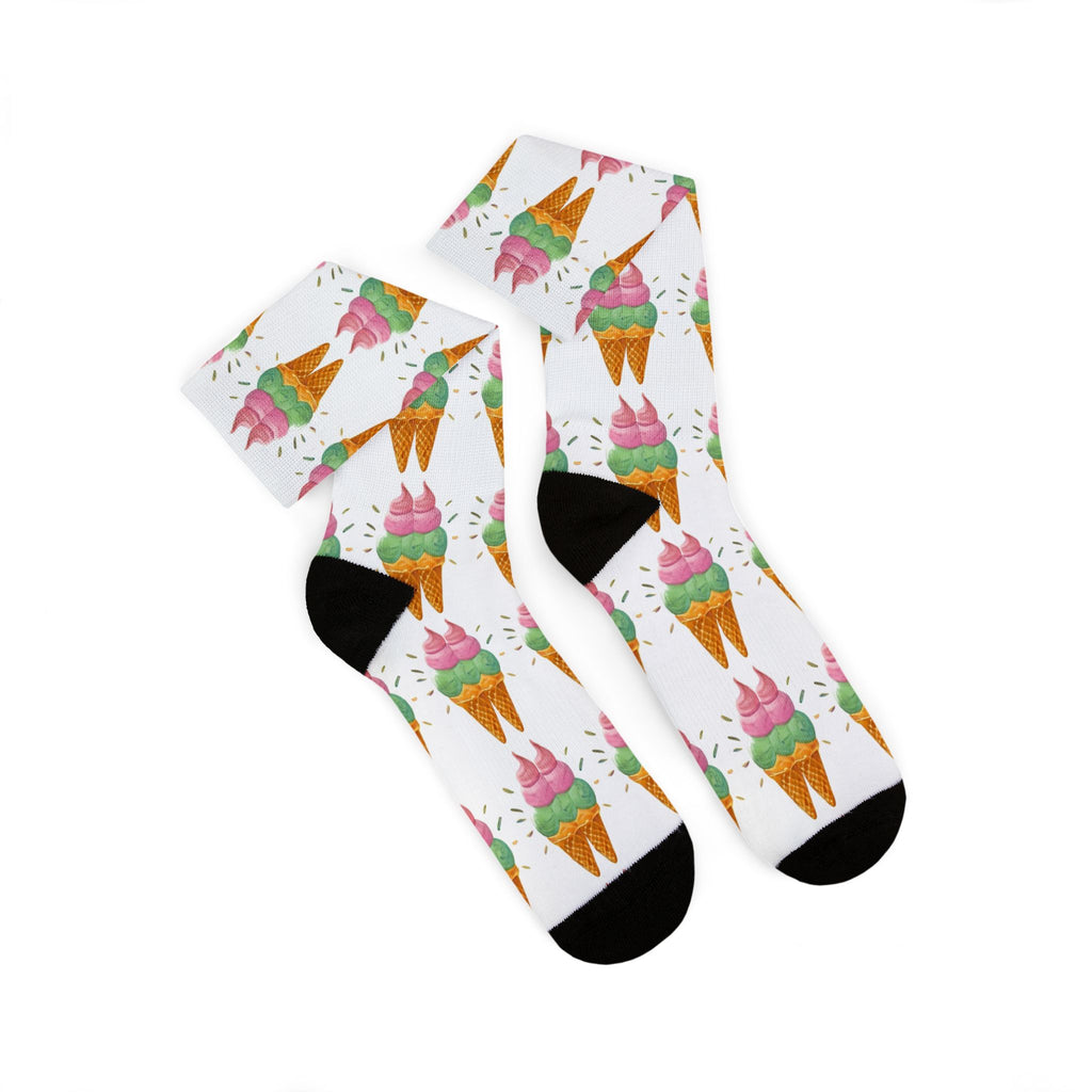 Ice Cream Cone Sublimation Socks — Fun Dessert Pattern Crew Socks