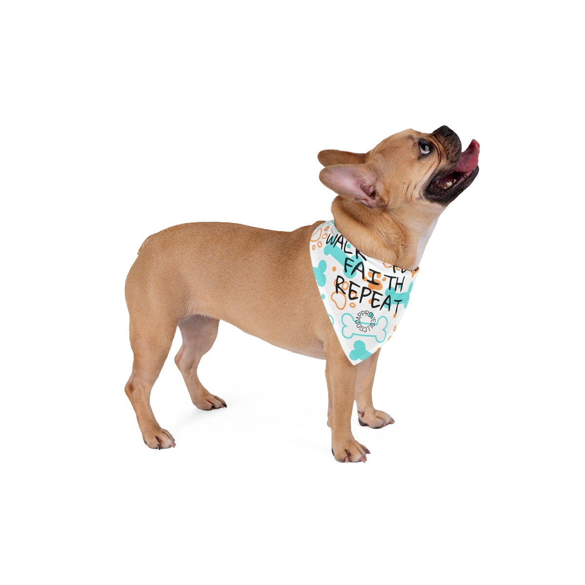 Walk, Fetch, Faith Repeat Pet Bandana — Dog Bandana with Bones & Paw Print Design