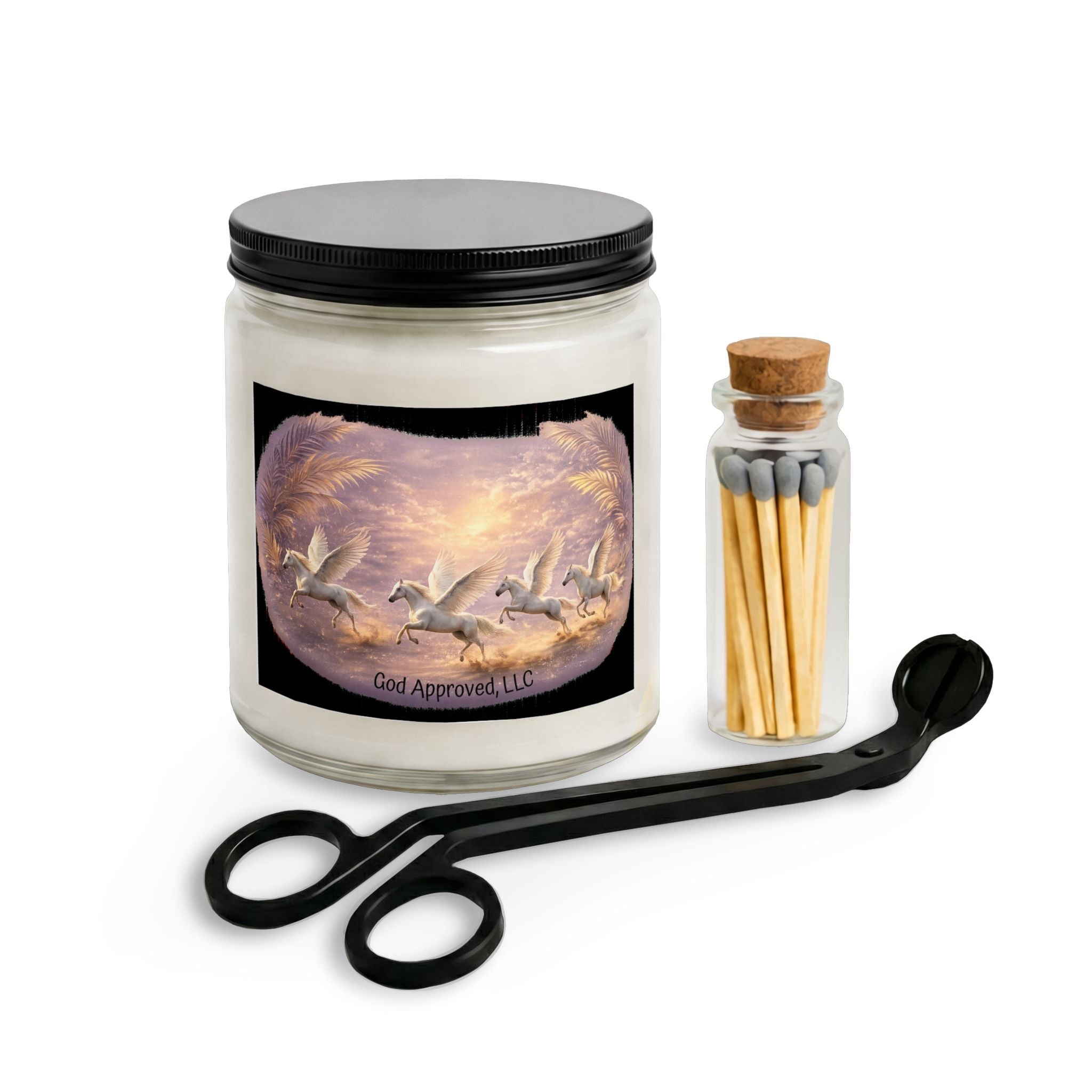 Pegasus Take Flight Candle Set — Jar Candle with Matches & Wick Trimmer (Mythical Horse Design)