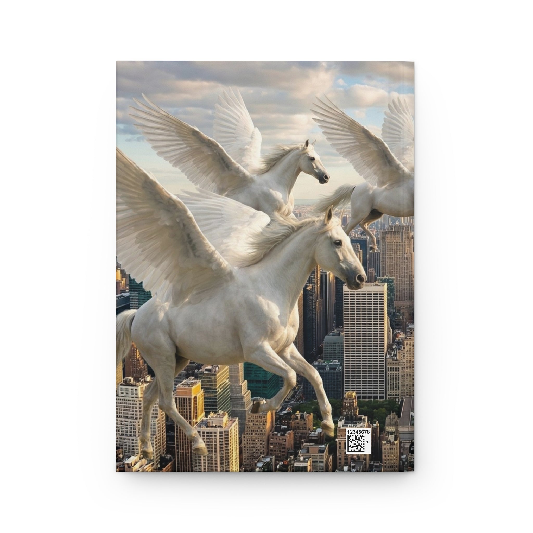 Pegasus Skyscraper View Hardcover Journal — Fantasy Cityscape Notebook