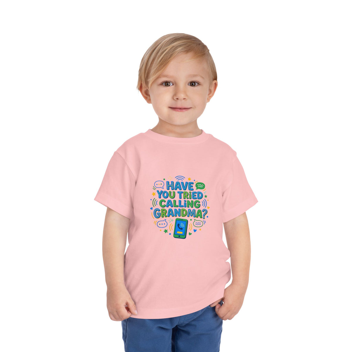 Toddler Tee Shirt— "Have You Tried Calling Grandma?" Cute Phone Graphic