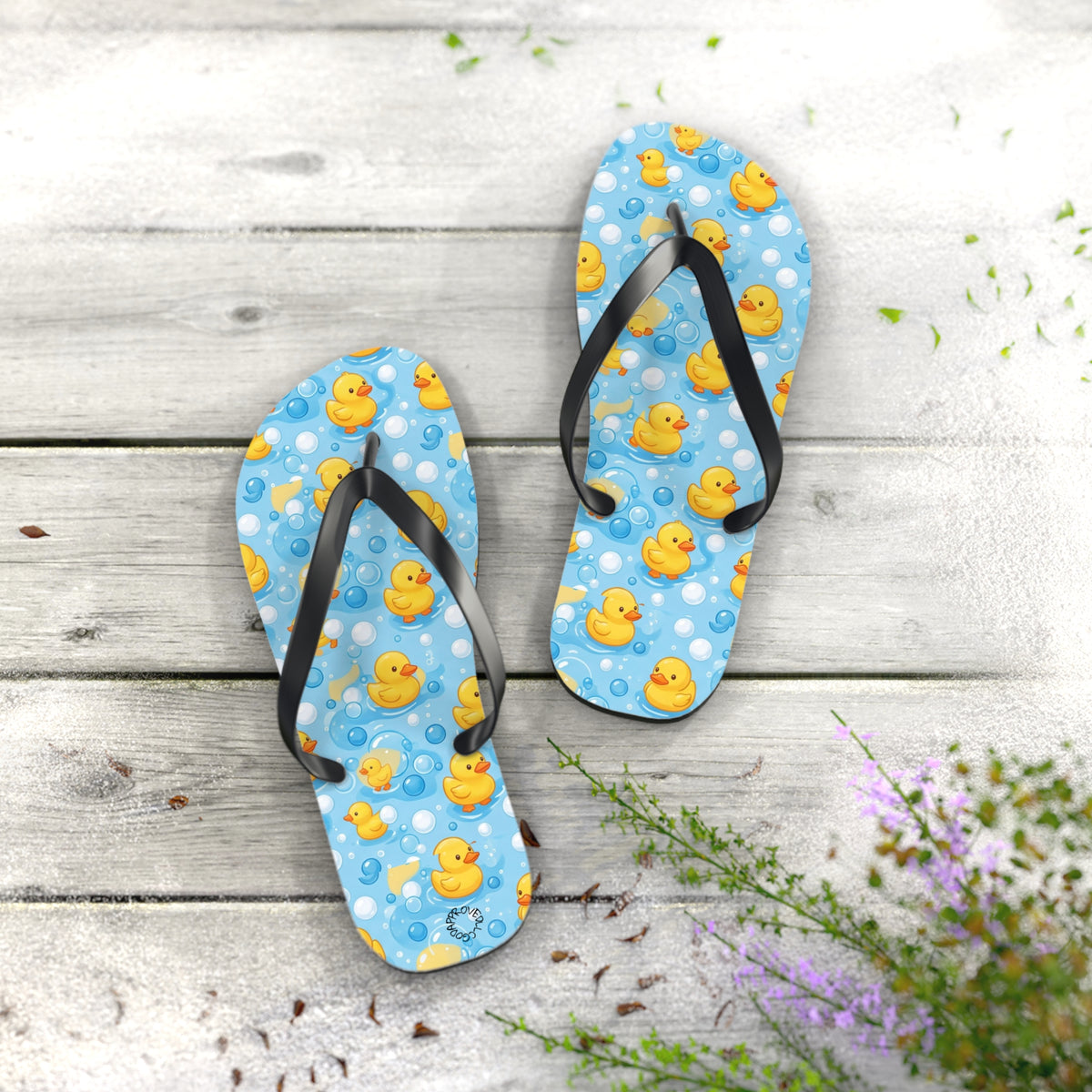Rubber Duck Pattern Flip Flops – Cute Blue Bubble Beach Sandals