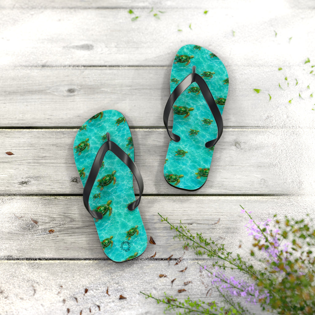 Sea Turtle Flip Flops — Tropical Ocean Pattern Beach Sandals