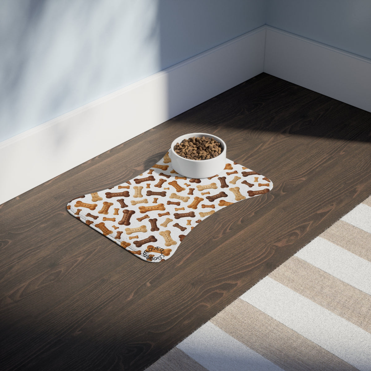 Dog Bone Pattern Pet Feeding Mat – Non-Slip Bow-Wow Placemat for Food & Water