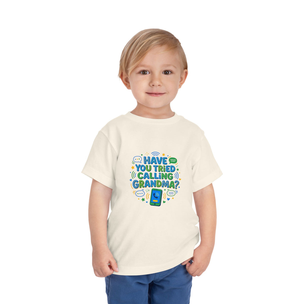 Toddler Tee Shirt— "Have You Tried Calling Grandma?" Cute Phone Graphic