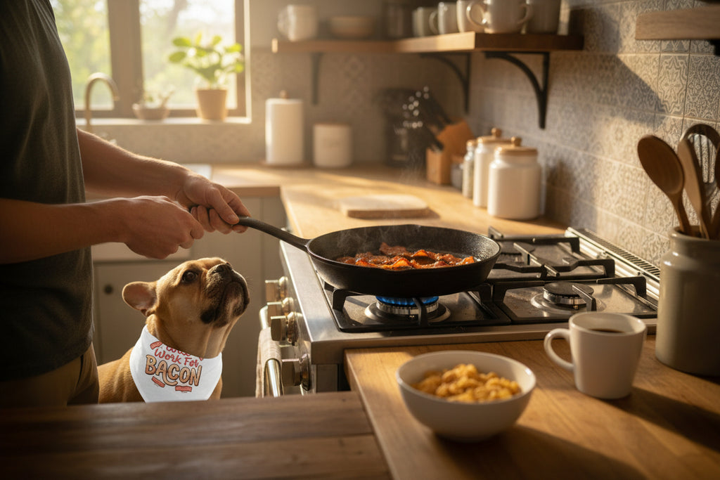Pet Bandana — "Will Work for Bacon" Funny Dog Bandana, Cute Pet Accessory for Treat-Loving Pups