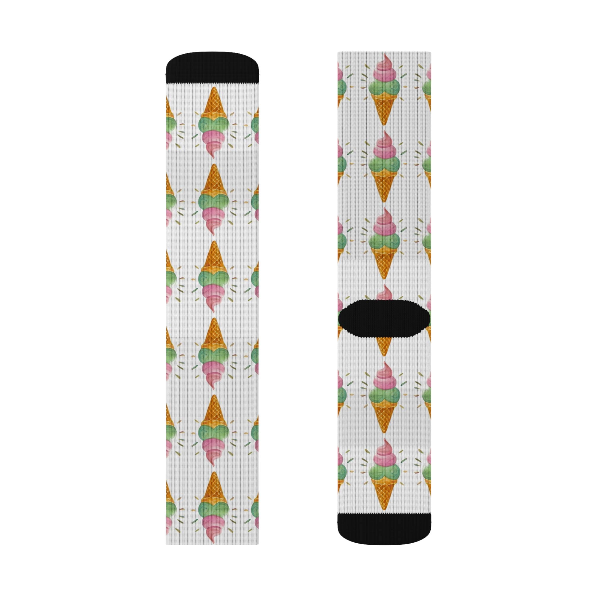Ice Cream Cone Sublimation Socks — Fun Dessert Pattern Crew Socks