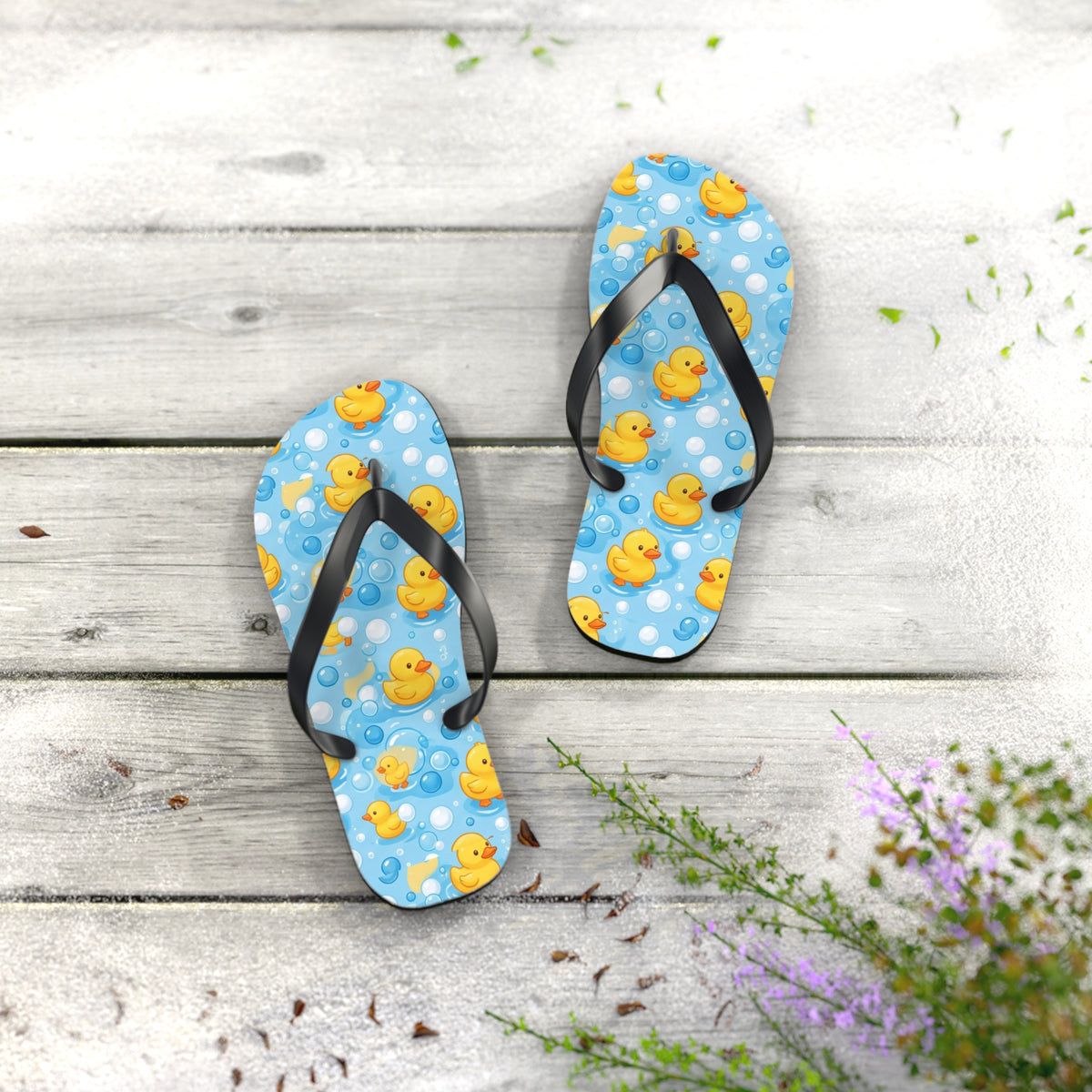 Rubber Duck Pattern Flip Flops – Cute Blue Bubble Beach Sandals