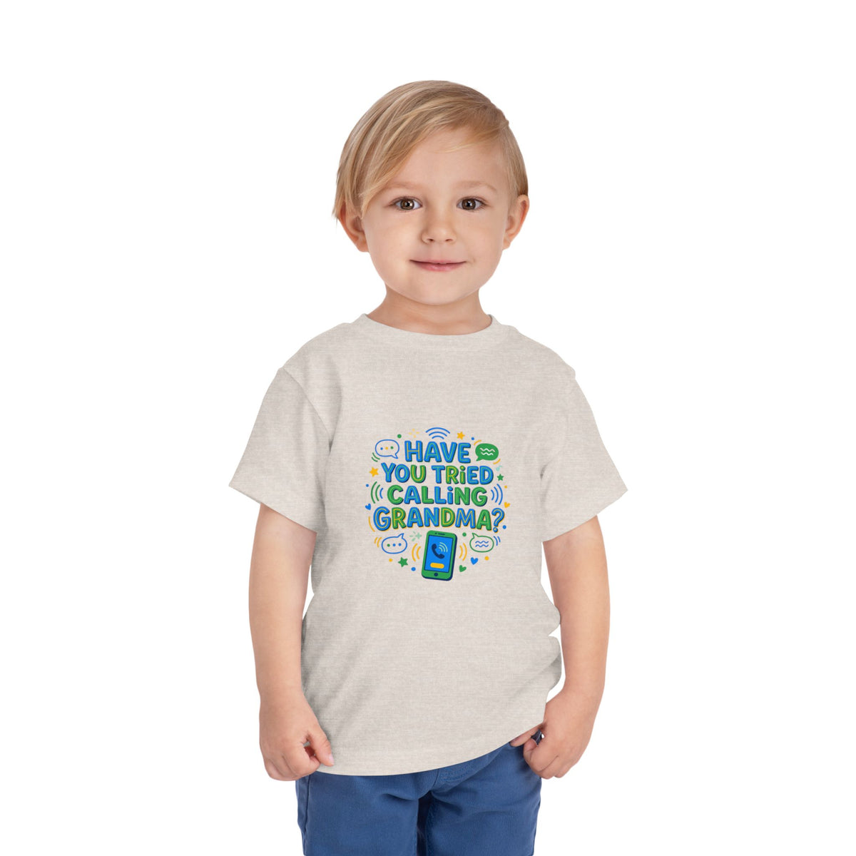 Toddler Tee Shirt— "Have You Tried Calling Grandma?" Cute Phone Graphic