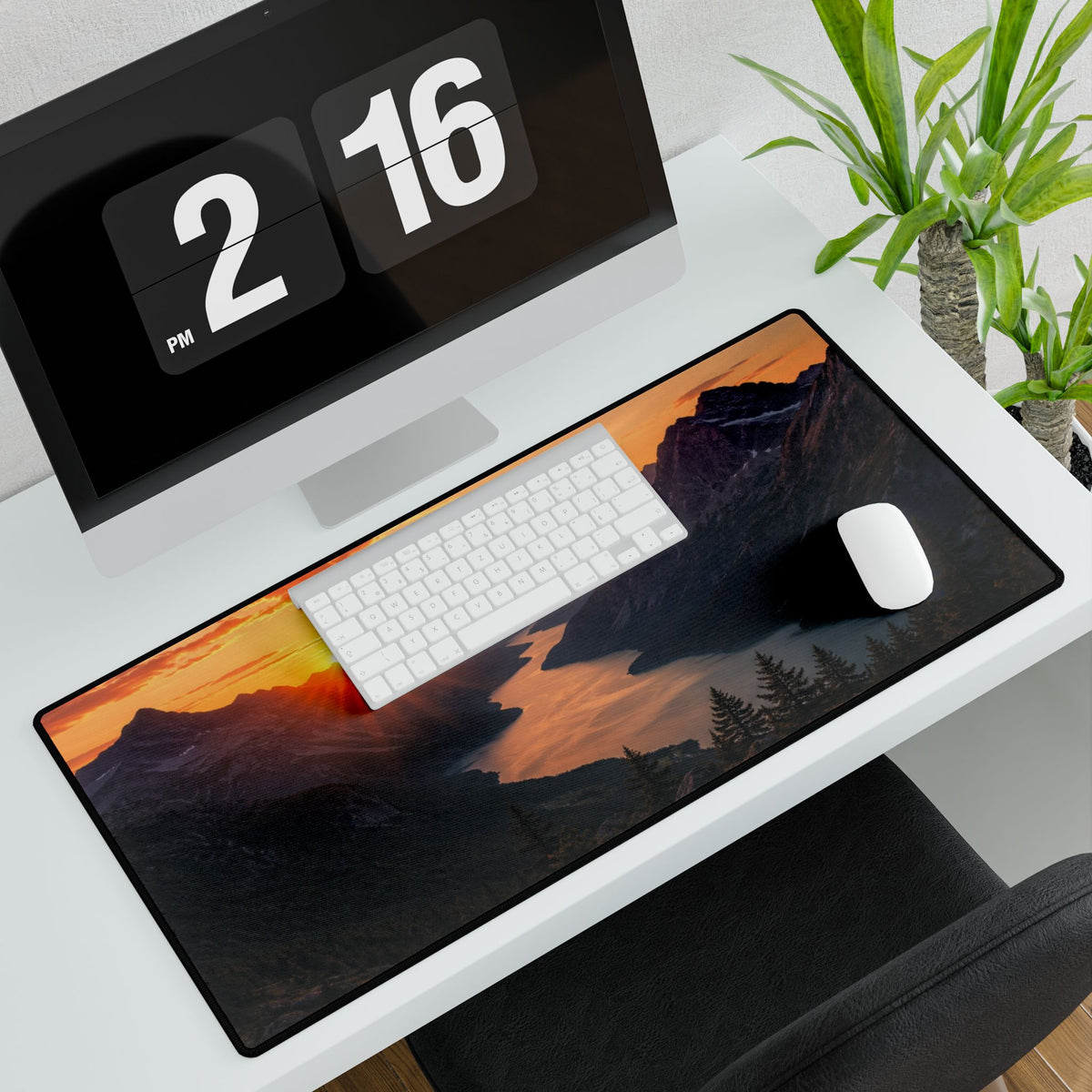 Sunset Mountain River Desk Mat — Scenic Landscape Mouse Pad