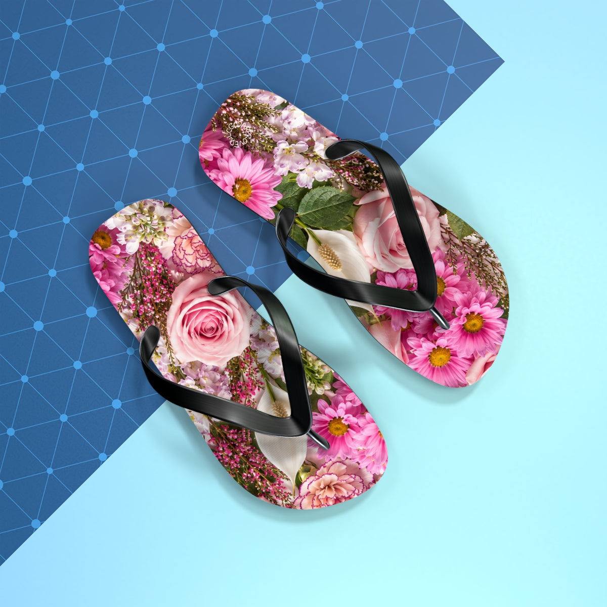 Floral Flip Flops — Pink Rose & Daisy Beach Sandals