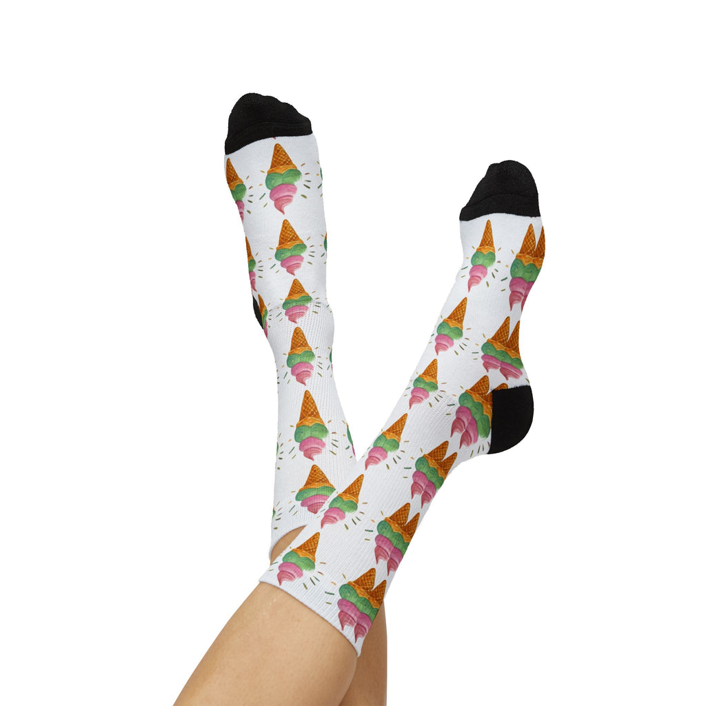 Ice Cream Cone Sublimation Socks — Fun Dessert Pattern Crew Socks