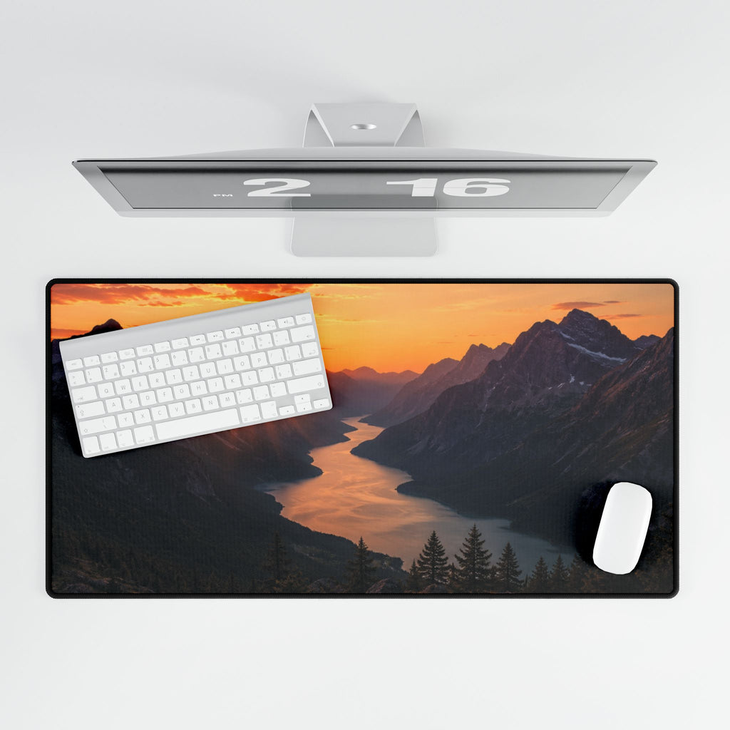 Sunset Mountain River Desk Mat — Scenic Landscape Mouse Pad