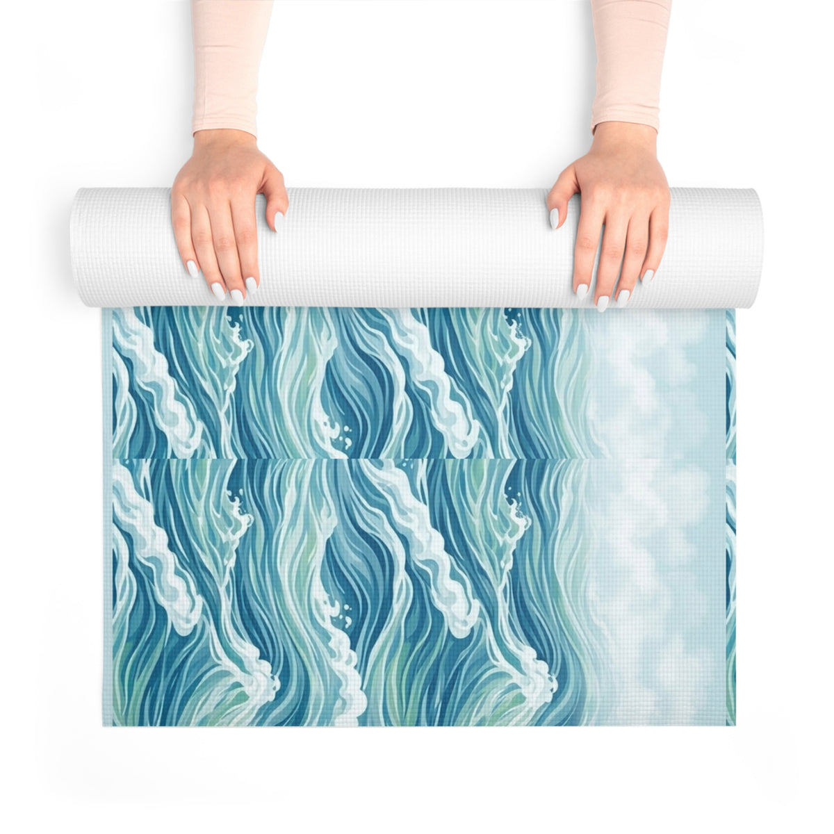 Ocean Waves Yoga Flow Mat — "YOGA FLOW" Printed Exercise Mat