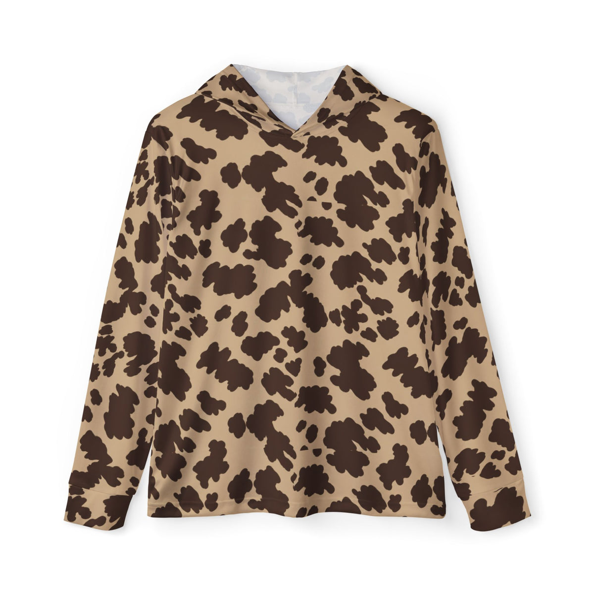 Brown Cow Print Hoodie — All-Over-Print Warmup Pullover