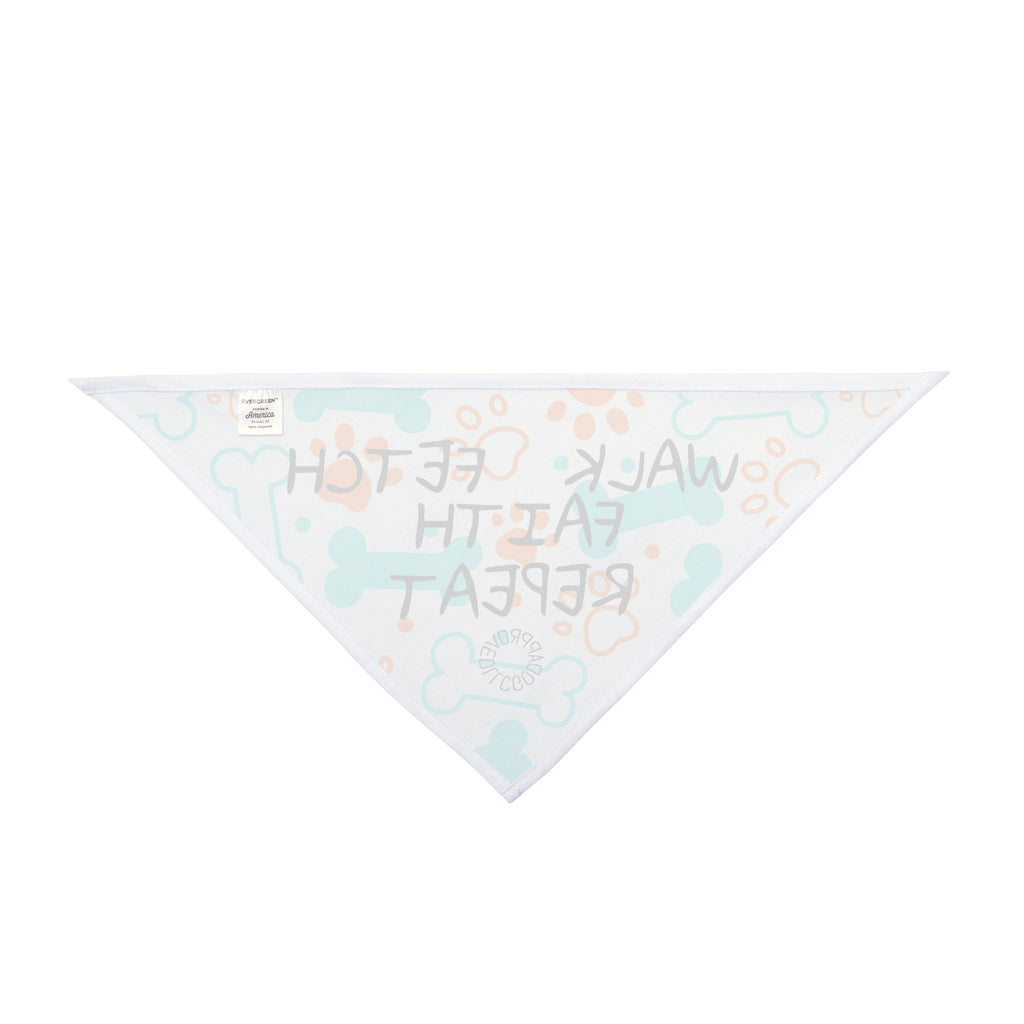 Walk, Fetch, Faith Repeat Pet Bandana — Dog Bandana with Bones & Paw Print Design