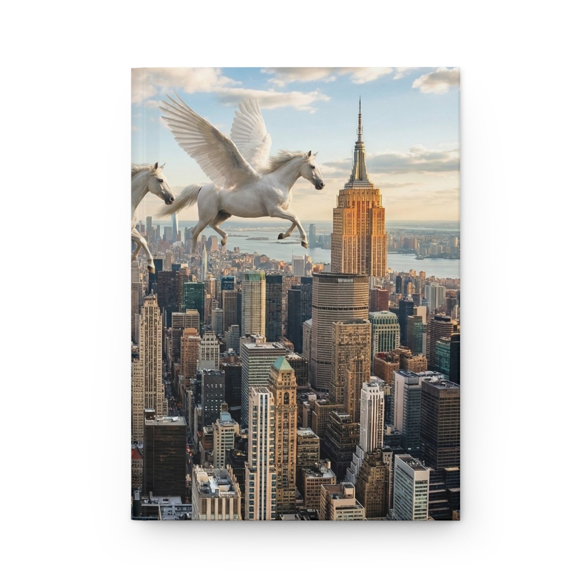 Pegasus Skyscraper View Hardcover Journal — Fantasy Cityscape Notebook