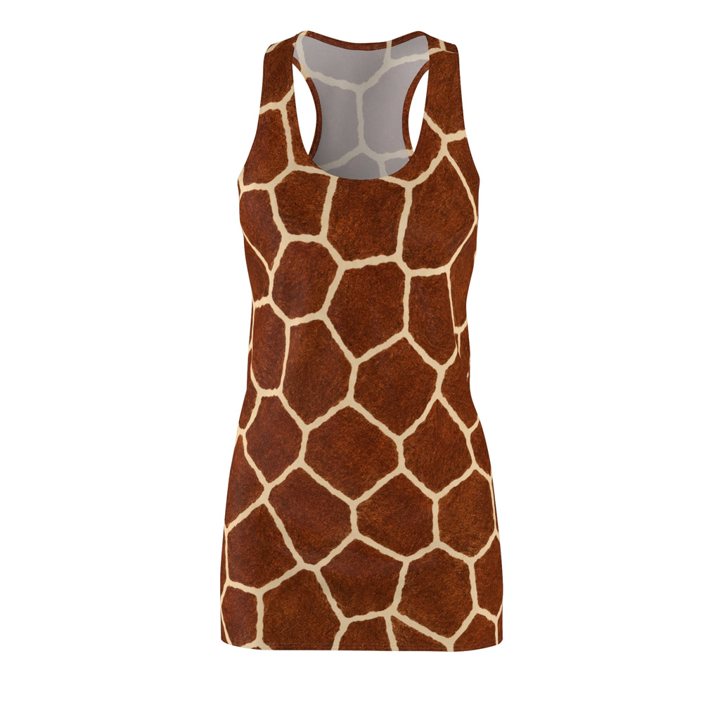 Giraffe Print Racerback Dress — Safari Animal Pattern Women's Dress
