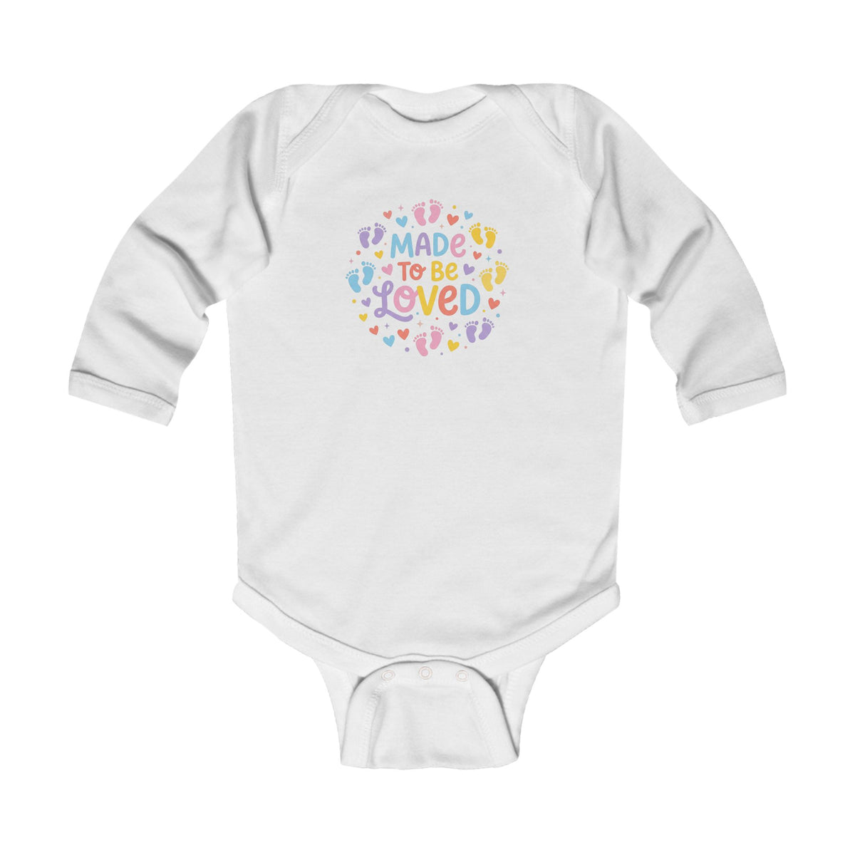 Made To Be Loved Infant Bodysuit — Cute Pastel Hearts & Footprints Baby Onesie