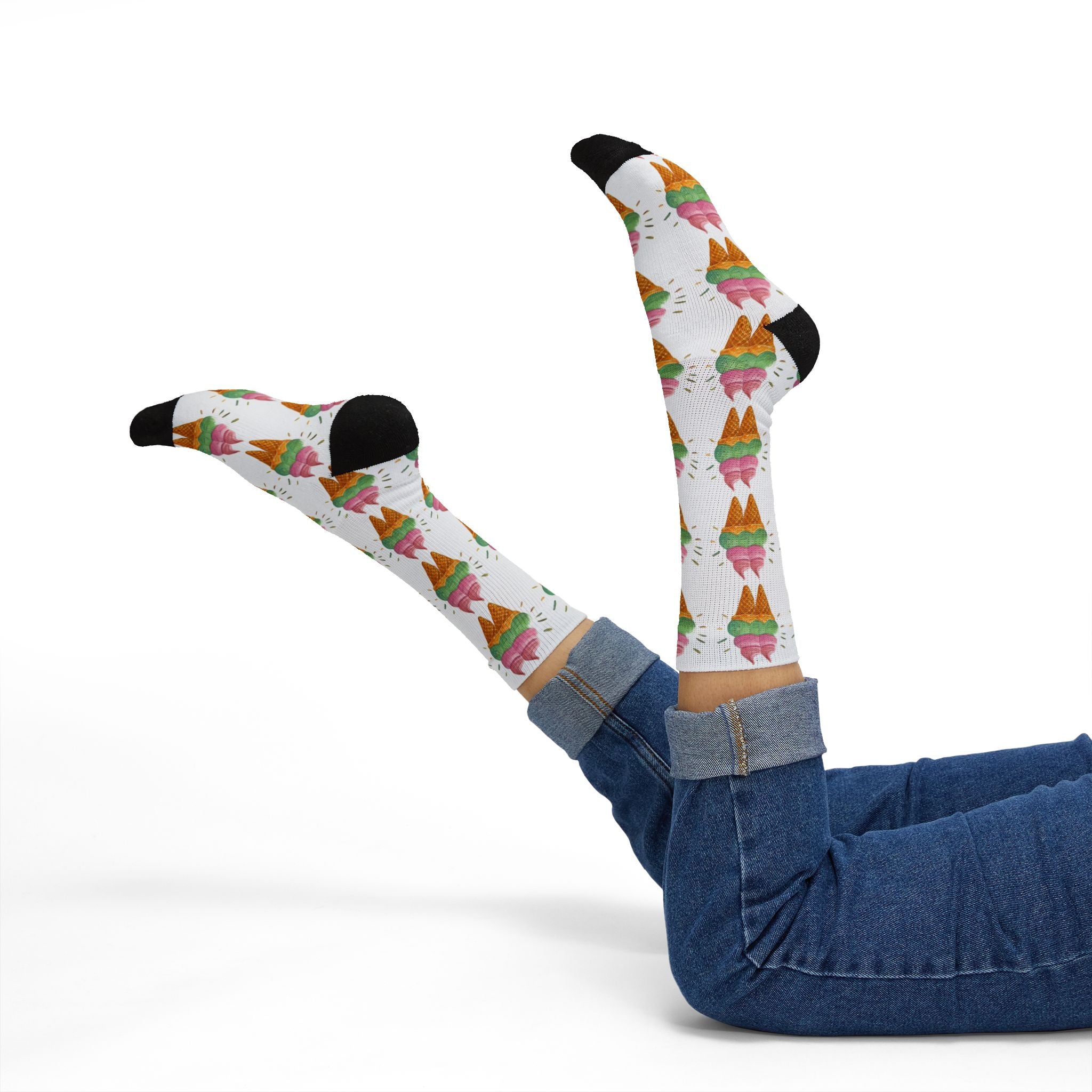 Ice Cream Cone Sublimation Socks — Fun Dessert Pattern Crew Socks