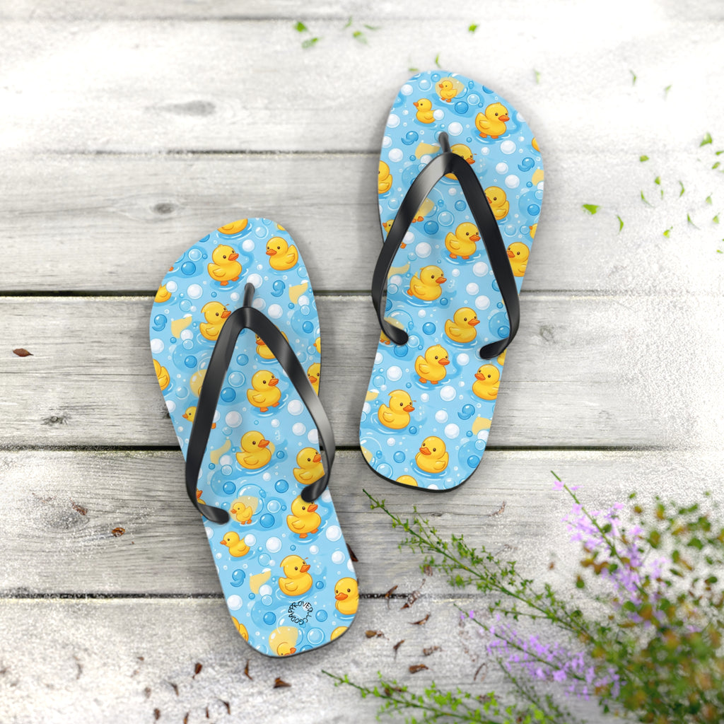 Rubber Duck Pattern Flip Flops – Cute Blue Bubble Beach Sandals