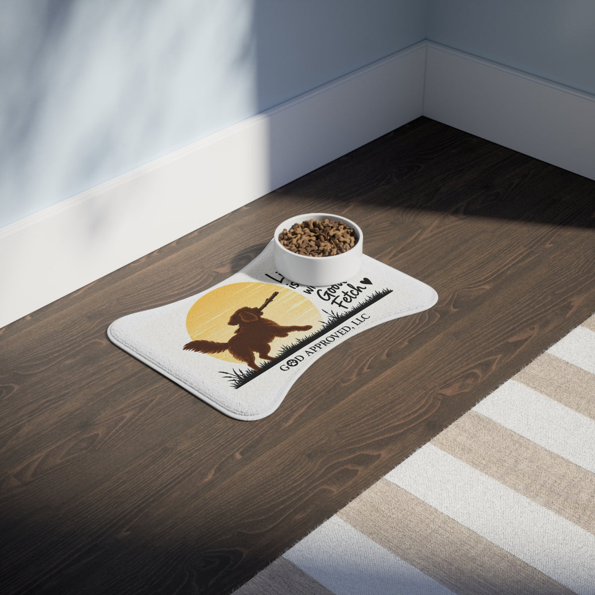 Pet Feeding Mat – "Life Is Better with a Good Fetch" Dog Bowl Mat