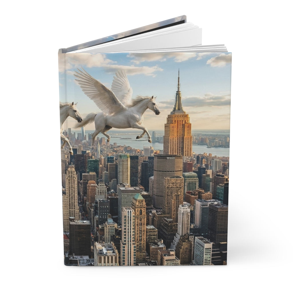 Pegasus Skyscraper View Hardcover Journal — Fantasy Cityscape Notebook