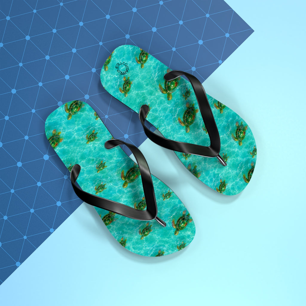Sea Turtle Flip Flops — Tropical Ocean Pattern Beach Sandals