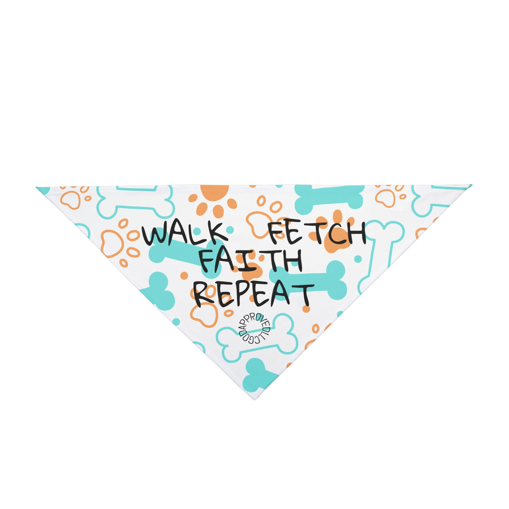 Walk, Fetch, Faith Repeat Pet Bandana — Dog Bandana with Bones & Paw Print Design