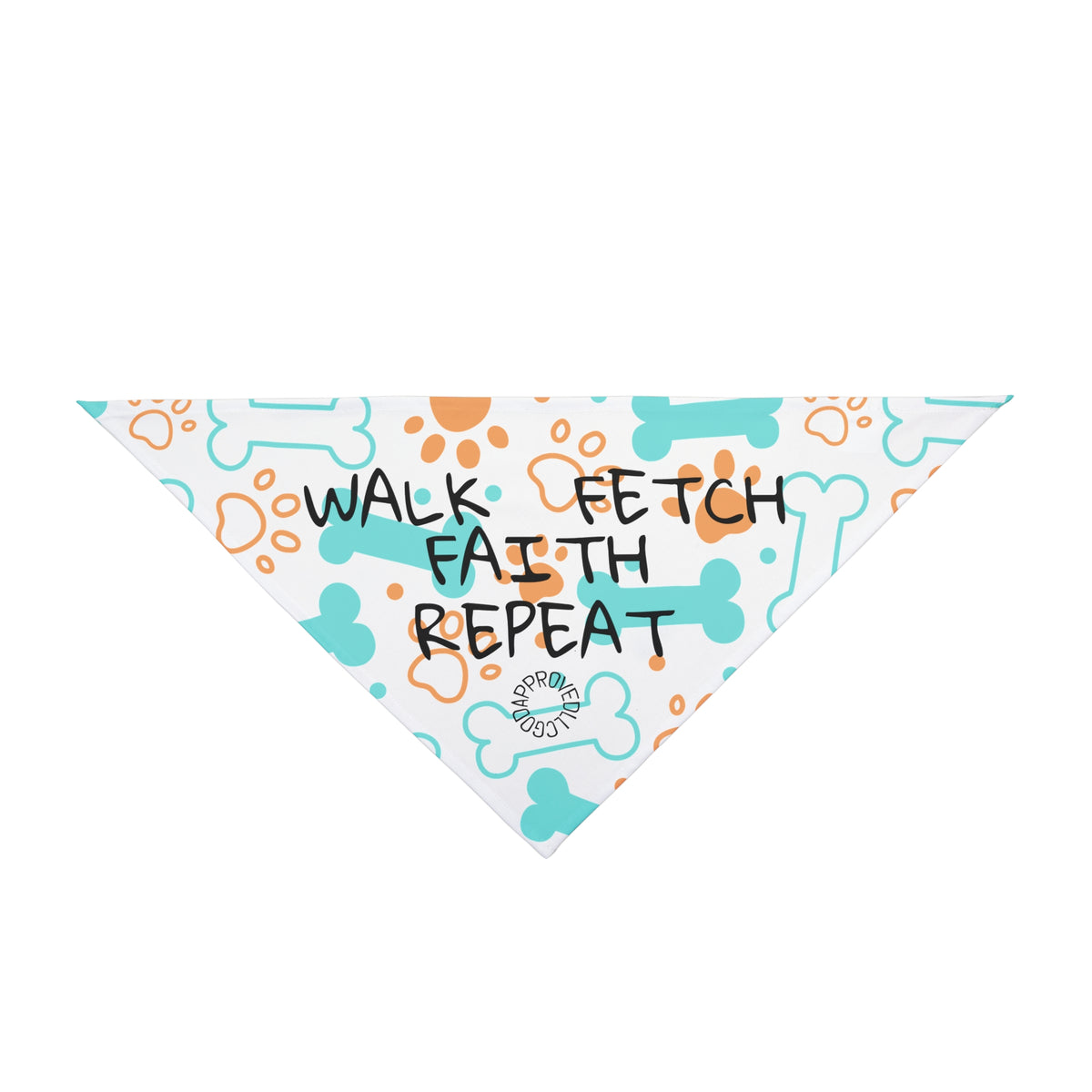 Walk, Fetch, Faith Repeat Pet Bandana — Dog Bandana with Bones & Paw Print Design