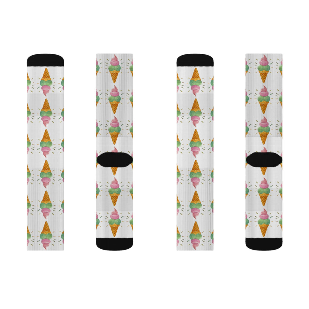 Ice Cream Cone Sublimation Socks — Fun Dessert Pattern Crew Socks