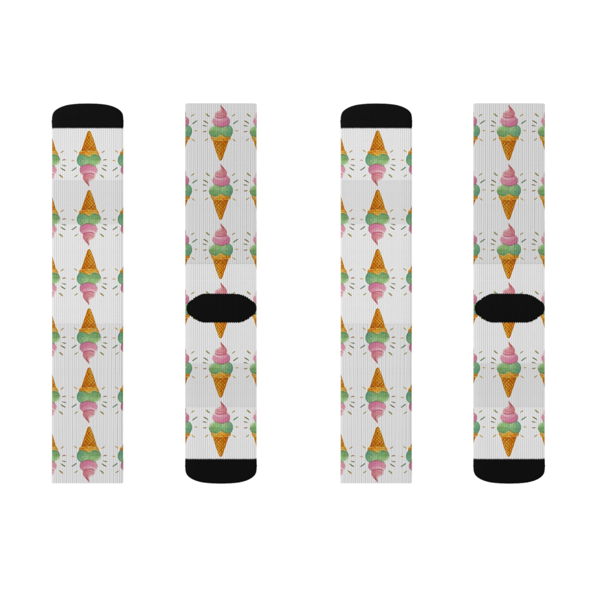 Ice Cream Cone Sublimation Socks — Fun Dessert Pattern Crew Socks