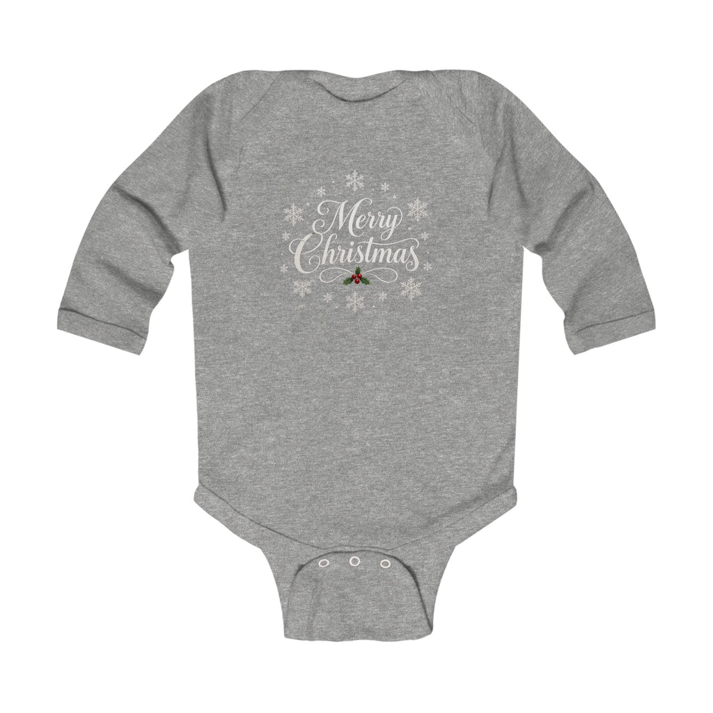 Infant Bodysuit - "Merry Christmas" Holiday Baby Onesie with Snowflake & Holly Design