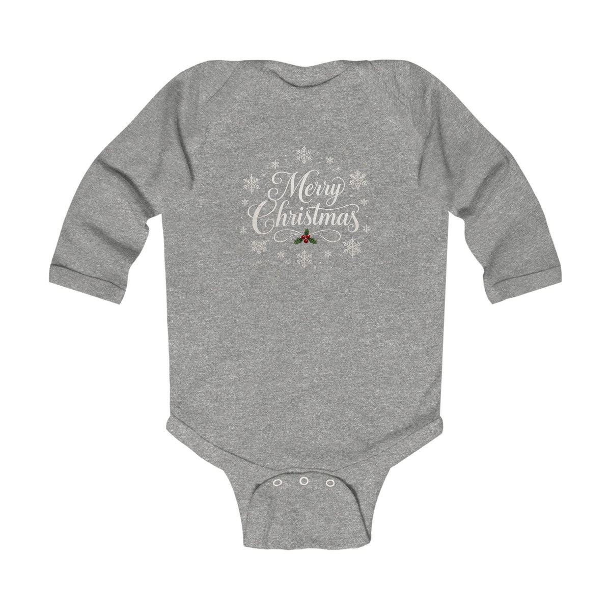 Infant Bodysuit - "Merry Christmas" Holiday Baby Onesie with Snowflake & Holly Design