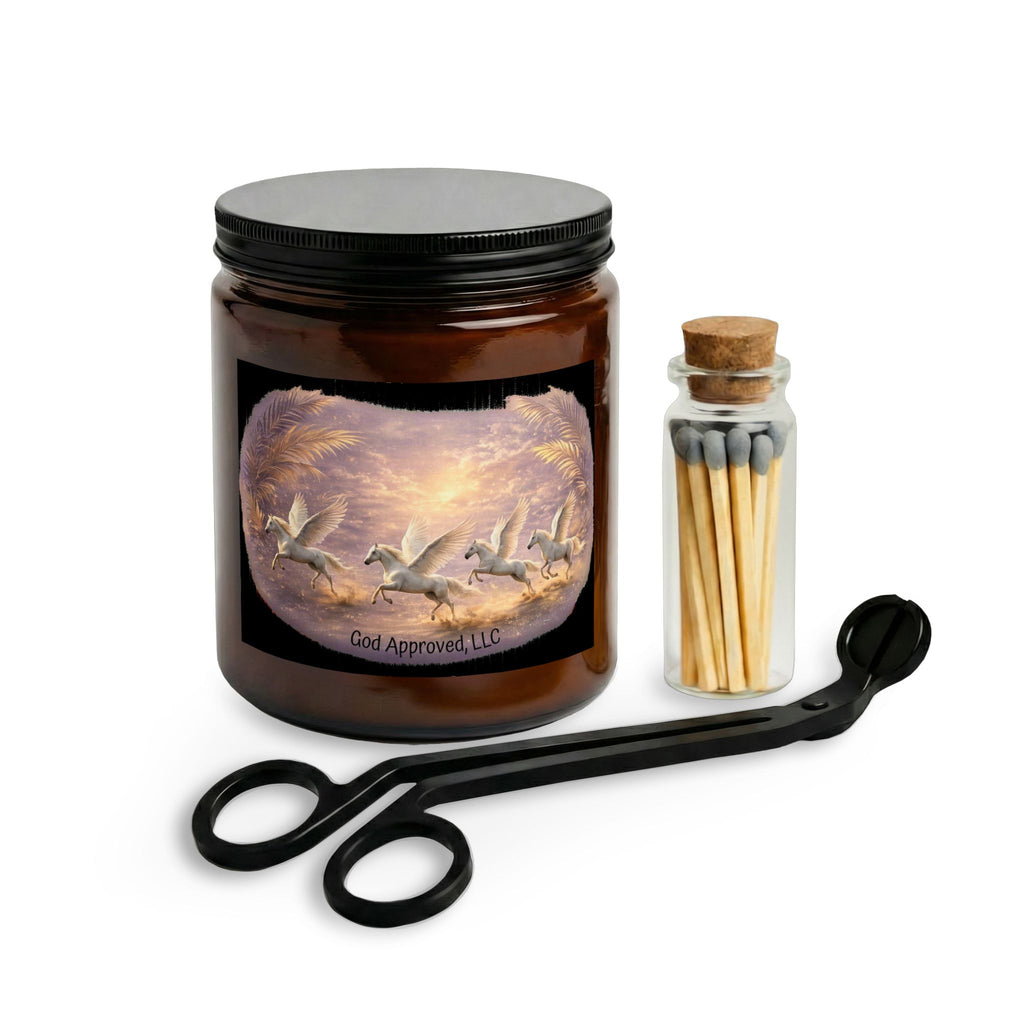 Pegasus Take Flight Candle Set — Jar Candle with Matches & Wick Trimmer (Mythical Horse Design)