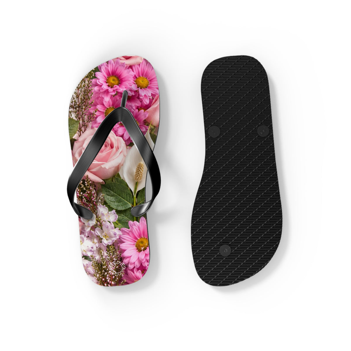 Floral Flip Flops — Pink Rose & Daisy Beach Sandals