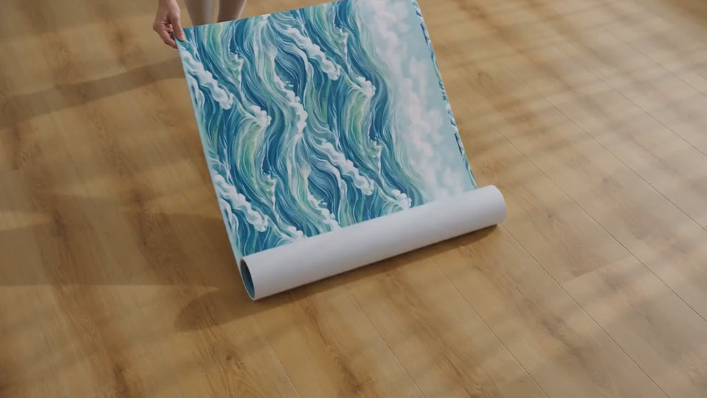 Ocean Waves Yoga Flow Mat — "YOGA FLOW" Printed Exercise Mat